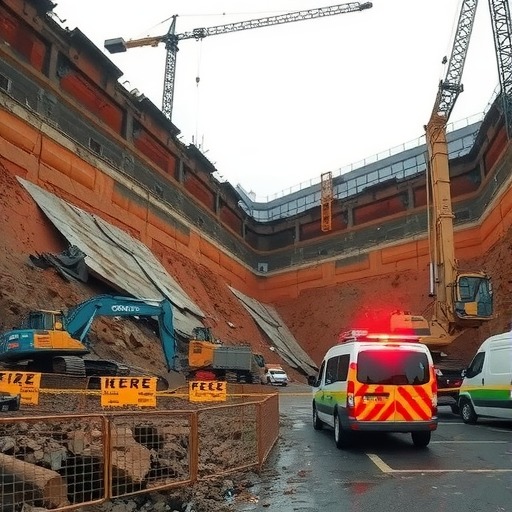 重庆奉节一建筑工地发生地基深井崩塌两名工人被困