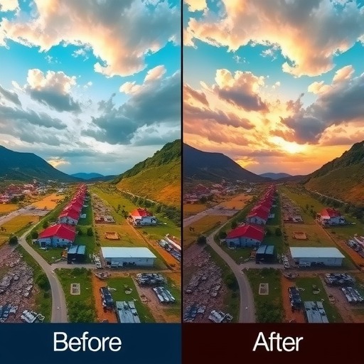 无人机紧急起飞新磨村灾区航拍影像对比图研判灾情