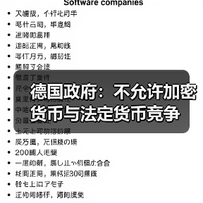 德国政府：不允许加密货币与法定货币竞争
